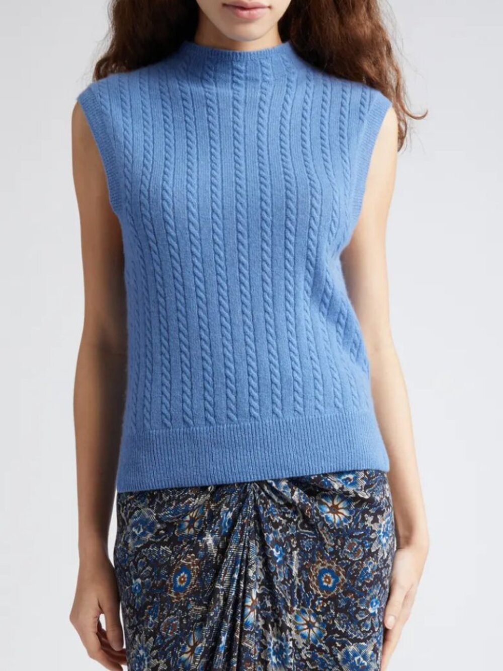 NWOT Veronica Beard Letitia Cable Cashmere Sweater Vest Blue Mockneck S Spring